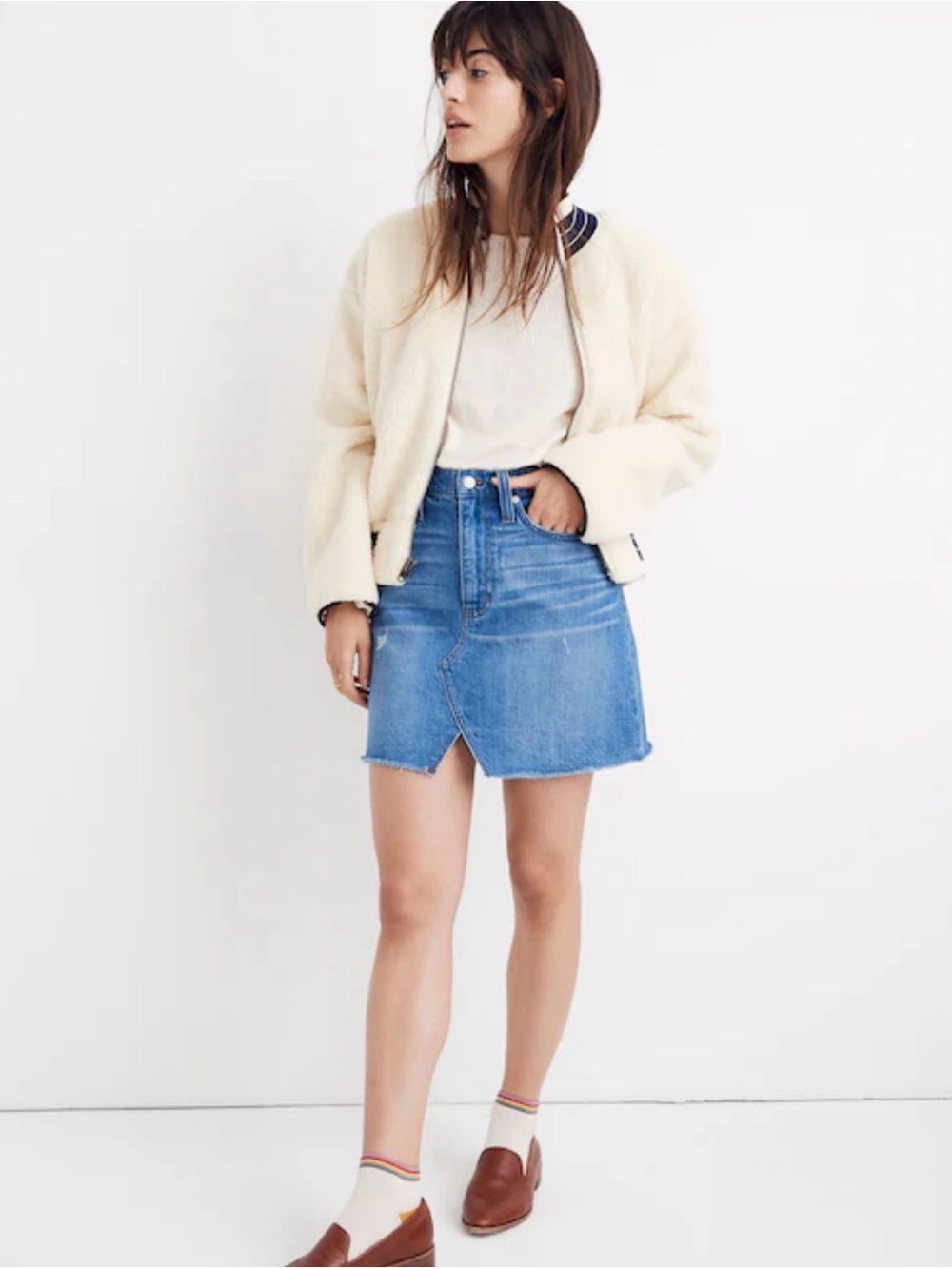 Madewell Rigid Denim A-line mini skirt raw hem size: 26